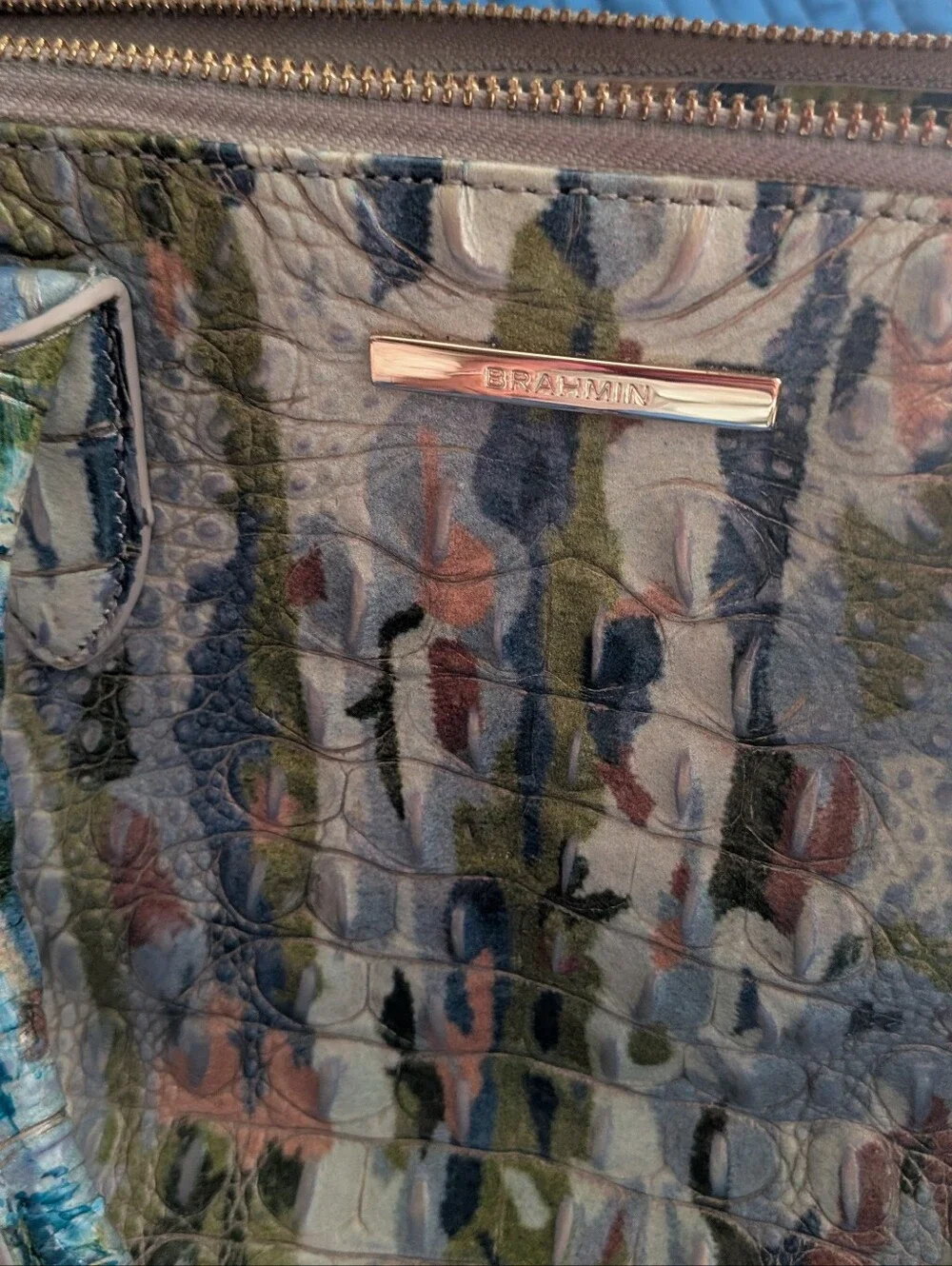 Brahmin Caroline Melbourne Water Lily Multi Color Croc-Embossed Leather Bag